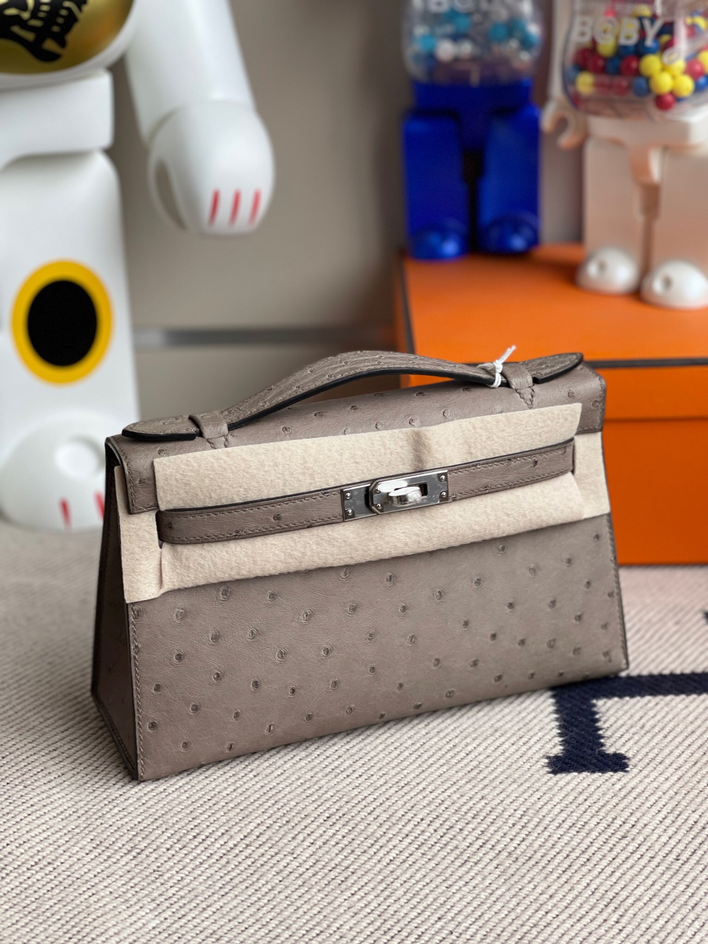 에르메스 미니 켈리백22 에토프 은장 타조가죽